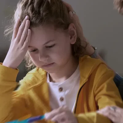 bambina pensierosa impara a leggere e scrivere